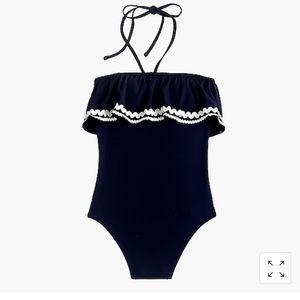 J. crew Ruffle bandeau one piece navy, size 0